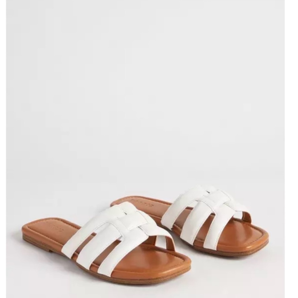 Torrid White and Brown Slide Sandals